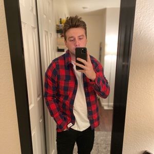 Abercrombie & Fitch Red and Navy Flannel Button-Up